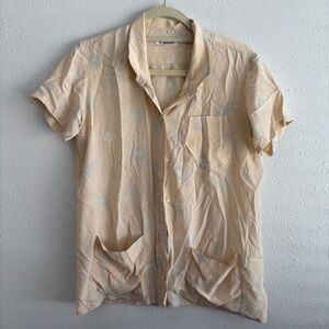 Chloe 100% Silk Beige Floral Button Down Top